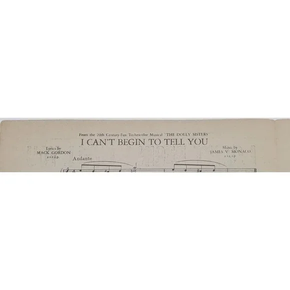 Vintage Sheet Music 1945 I Can't Begin To Tell You Dolly Sisters Piano Vocal - Picture 2 of 4